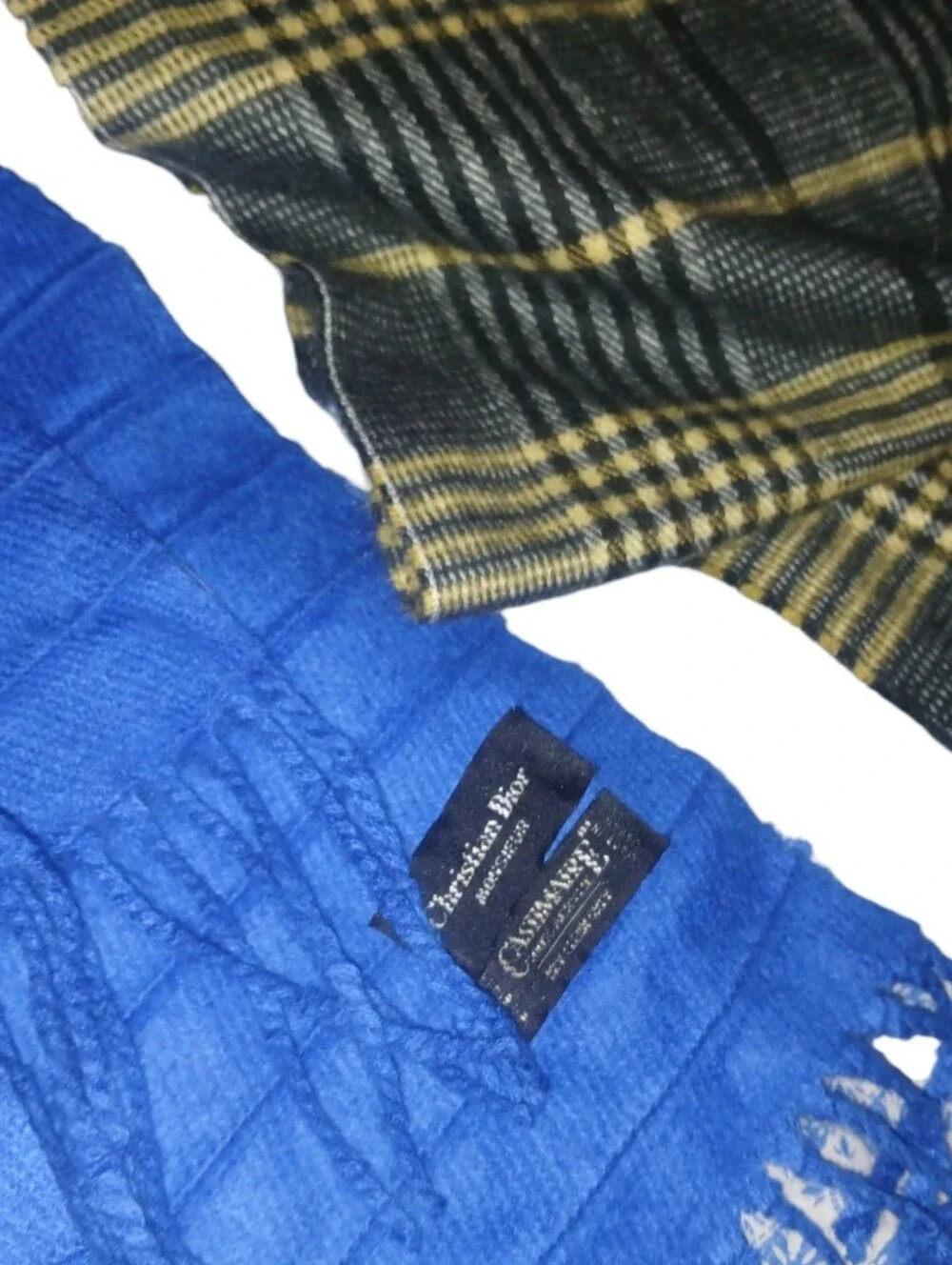 Christian Dior Monsieur 2 Soft Plush Scarfs Blue And Plaid Print